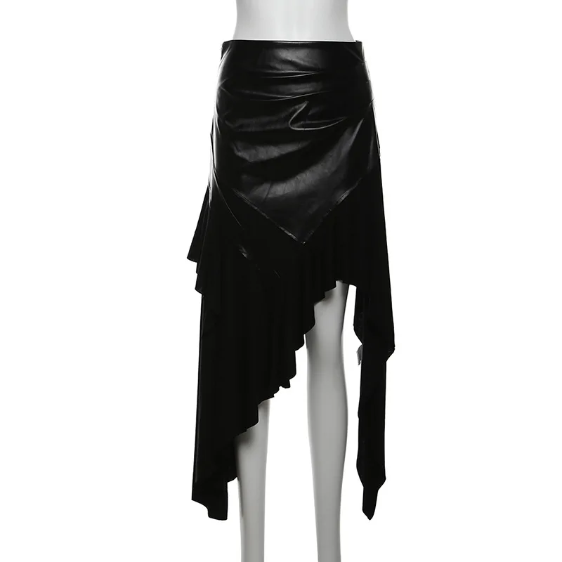 AltGoth Harajuku Cyber Punk Skirt Women Dark Academia Gothic Streetwear New Fashion Y2k Irregular Pu Patchwork High Waist Skirt