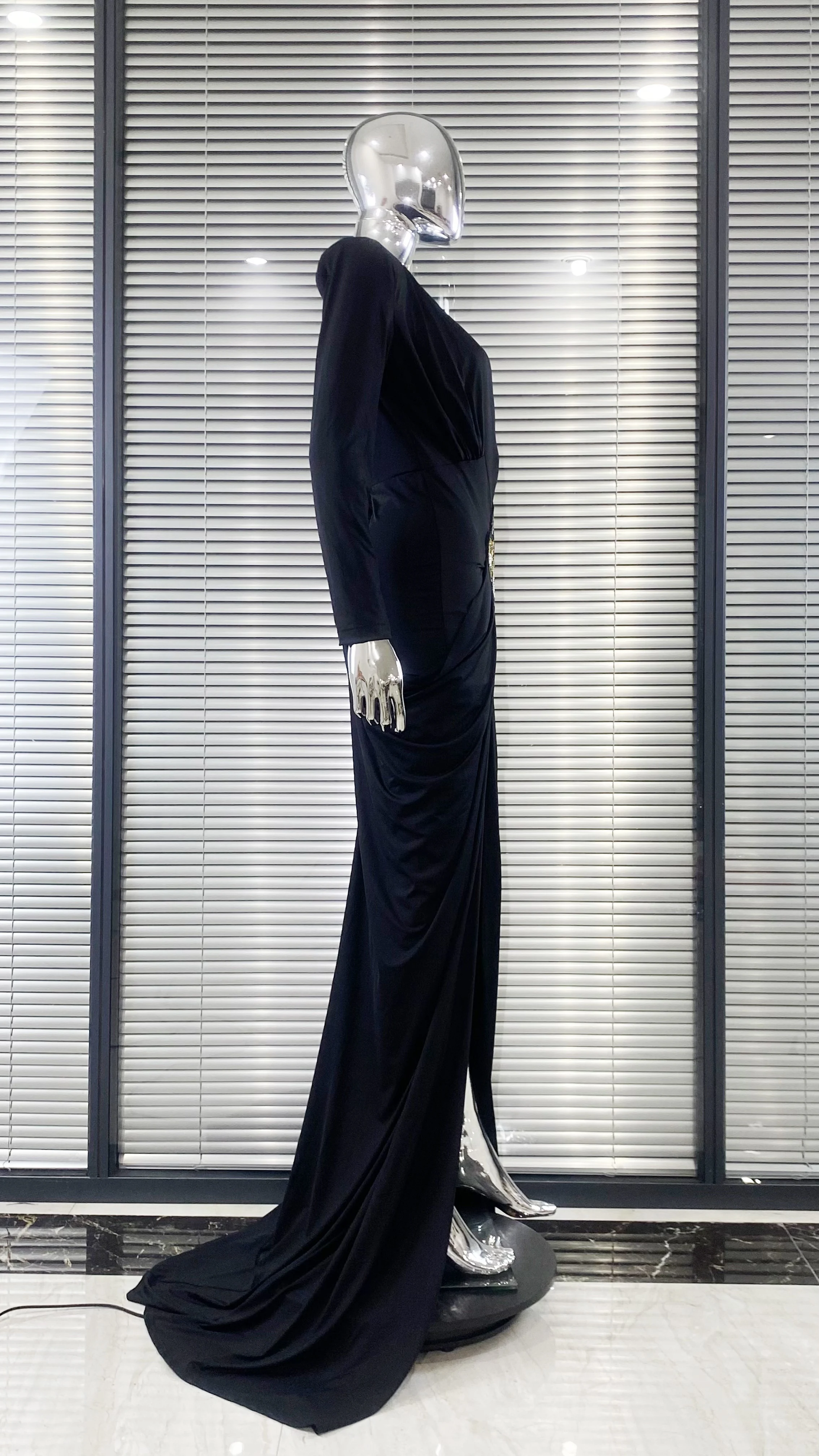 2025 New Beaded Decoration Sexy V-Neck Package Hip Black Floor Length Dress Celebrity Party Dress Woman Cocktail Outfit