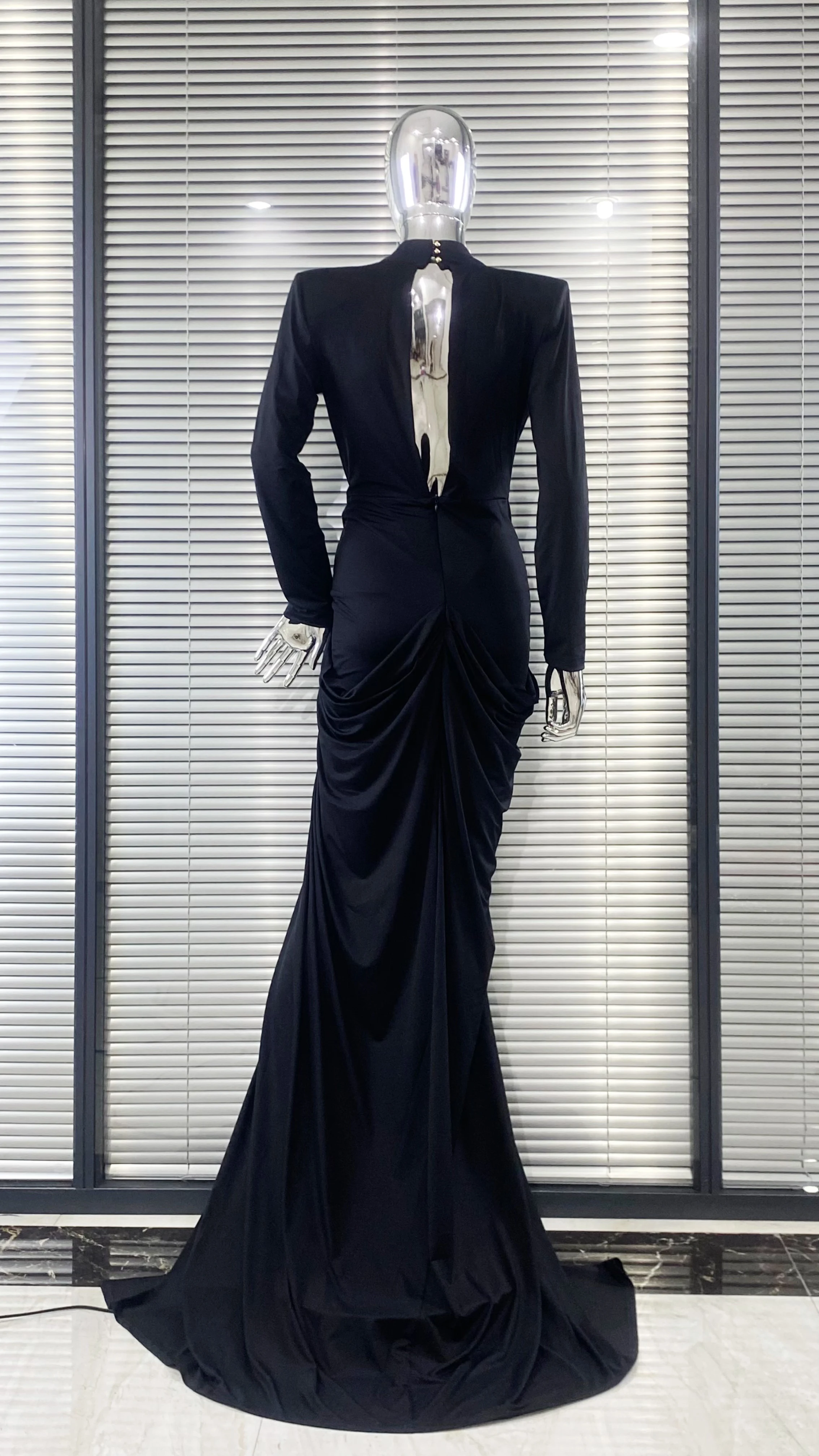 2025 New Beaded Decoration Sexy V-Neck Package Hip Black Floor Length Dress Celebrity Party Dress Woman Cocktail Outfit