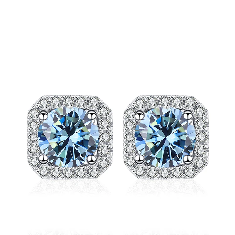NeeTim 0.5ct 1ct Pink Moissanite Studs Earrings for Women 925 Sterling Silver Black Blue Grey Sparkling Engagement Stud Earring