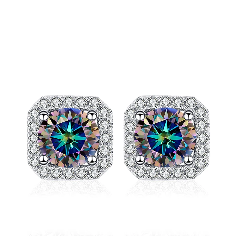 NeeTim 0.5ct 1ct Pink Moissanite Studs Earrings for Women 925 Sterling Silver Black Blue Grey Sparkling Engagement Stud Earring
