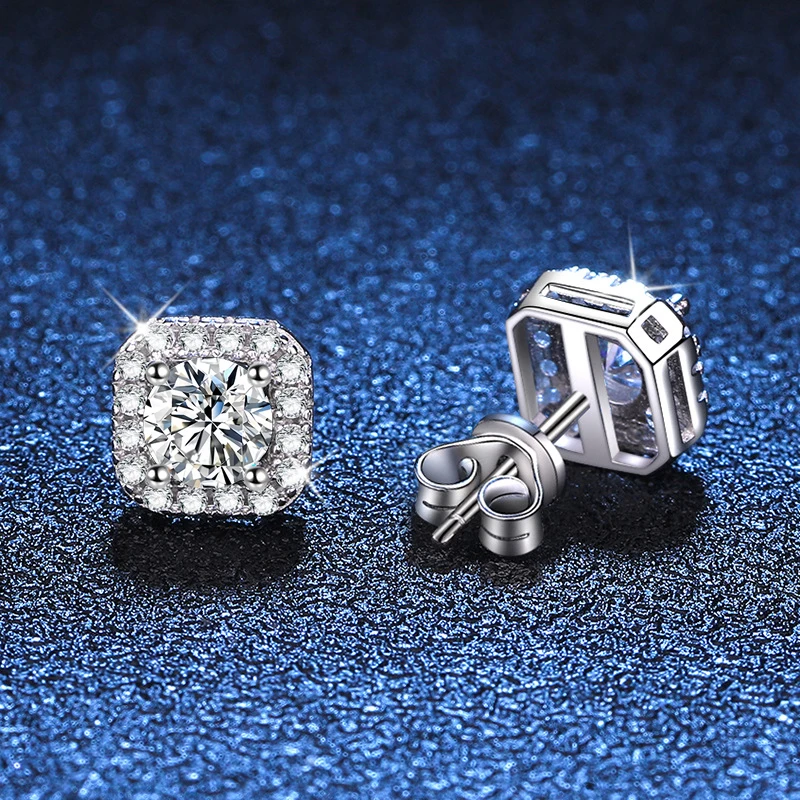 NeeTim 0.5ct 1ct Pink Moissanite Studs Earrings for Women 925 Sterling Silver Black Blue Grey Sparkling Engagement Stud Earring