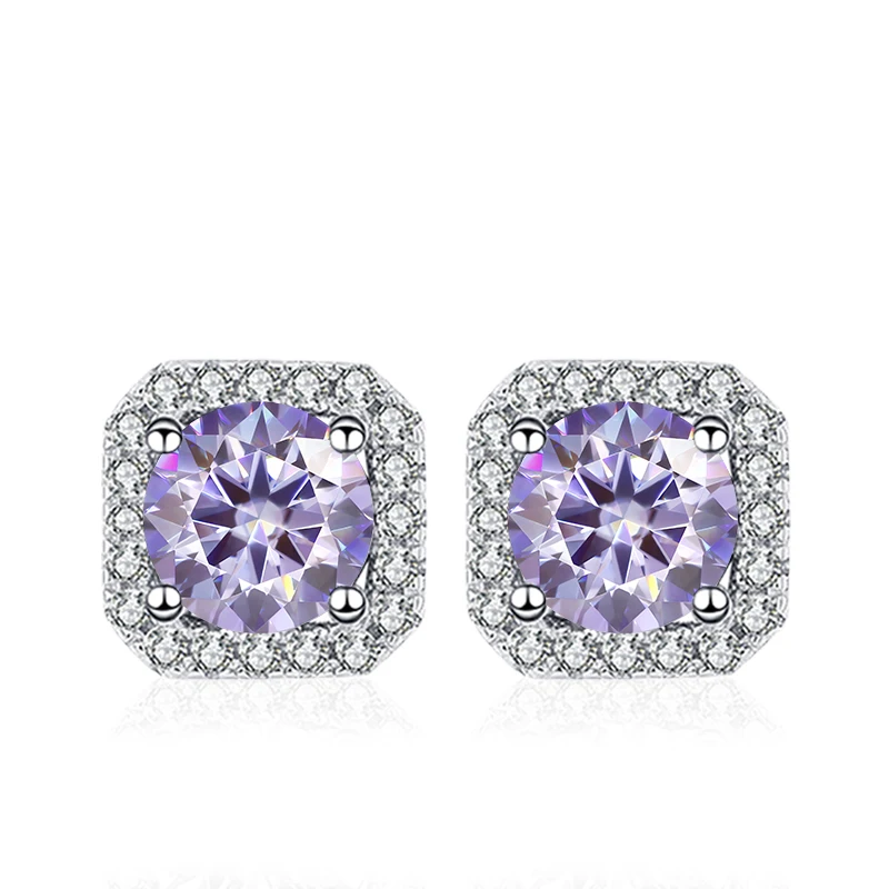 NeeTim 0.5ct 1ct Pink Moissanite Studs Earrings for Women 925 Sterling Silver Black Blue Grey Sparkling Engagement Stud Earring