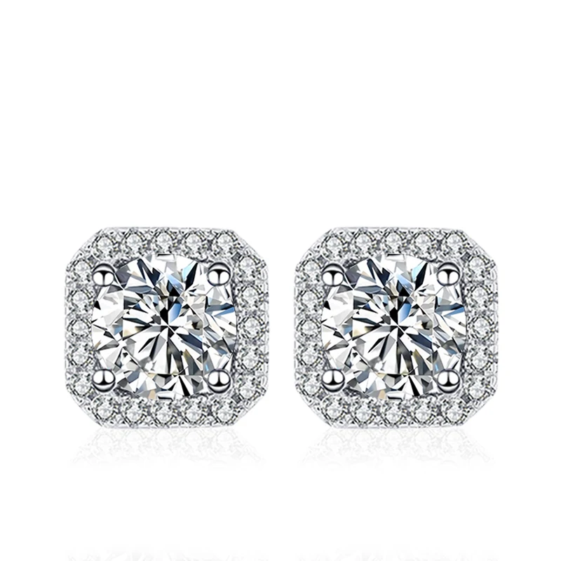 NeeTim 0.5ct 1ct Pink Moissanite Studs Earrings for Women 925 Sterling Silver Black Blue Grey Sparkling Engagement Stud Earring