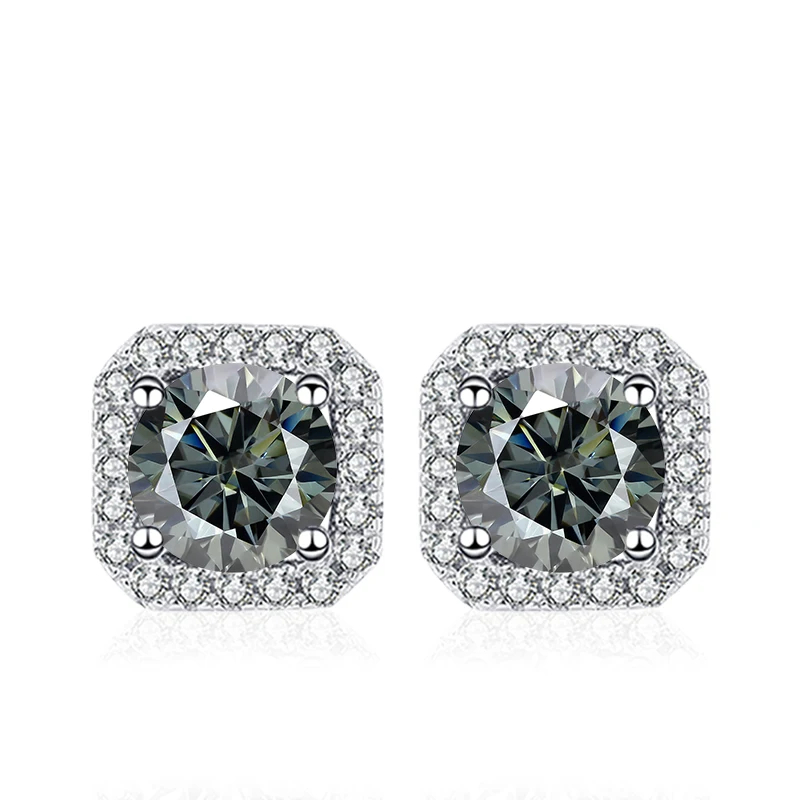 NeeTim 0.5ct 1ct Pink Moissanite Studs Earrings for Women 925 Sterling Silver Black Blue Grey Sparkling Engagement Stud Earring