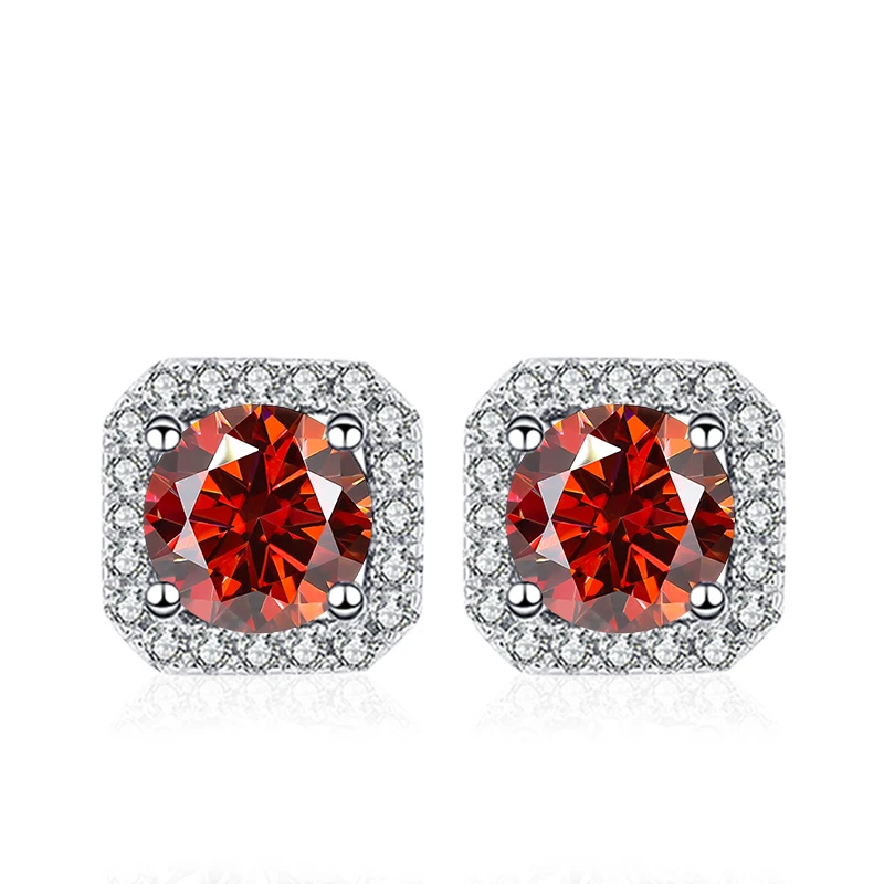 NeeTim 0.5ct 1ct Pink Moissanite Studs Earrings for Women 925 Sterling Silver Black Blue Grey Sparkling Engagement Stud Earring