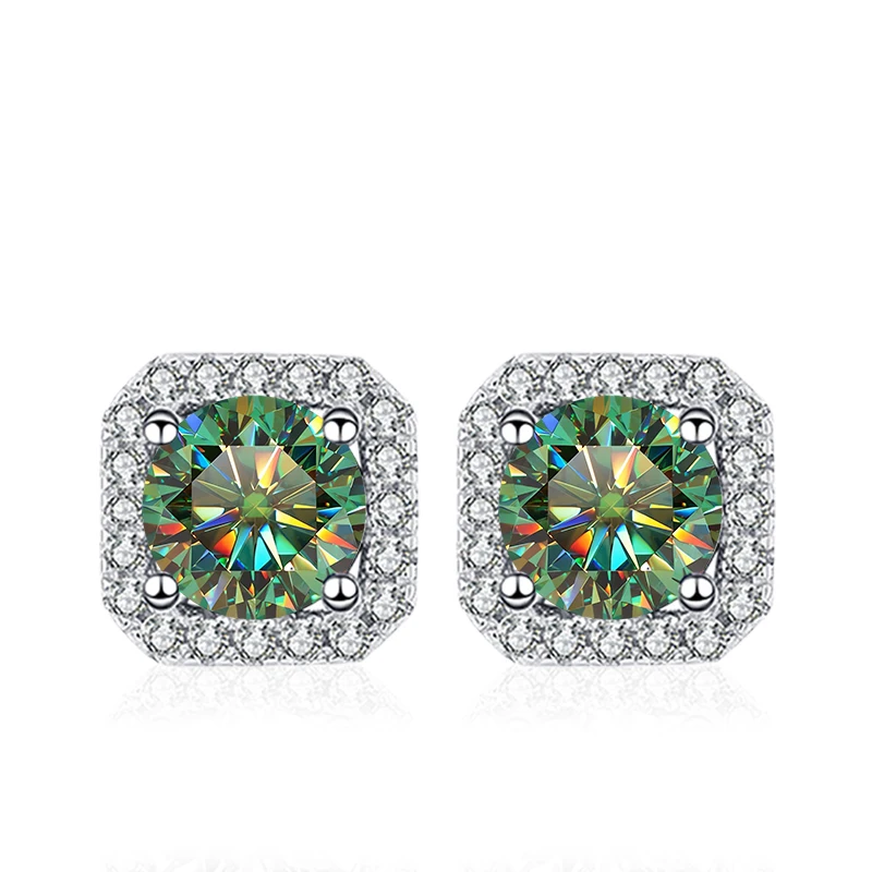 NeeTim 0.5ct 1ct Pink Moissanite Studs Earrings for Women 925 Sterling Silver Black Blue Grey Sparkling Engagement Stud Earring