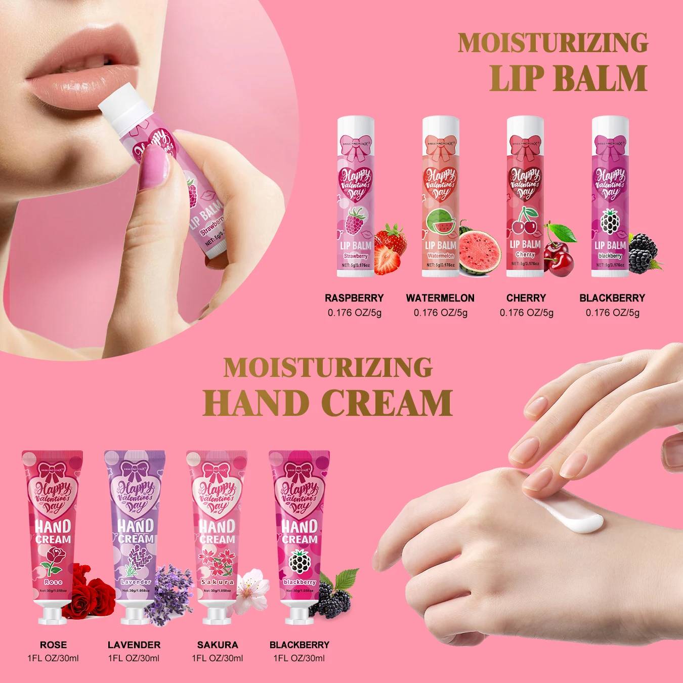 96 Pieces Hand Cream and Lip Balm Gift Set - Includes Pink Gift Bag and Bow Card, Suitable for Wedding, Holiday Gift Distributio
