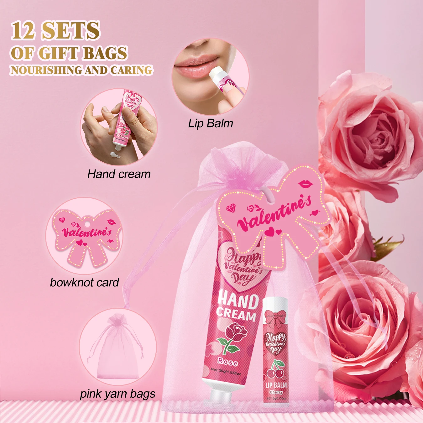 96 Pieces Hand Cream and Lip Balm Gift Set - Includes Pink Gift Bag and Bow Card, Suitable for Wedding, Holiday Gift Distributio