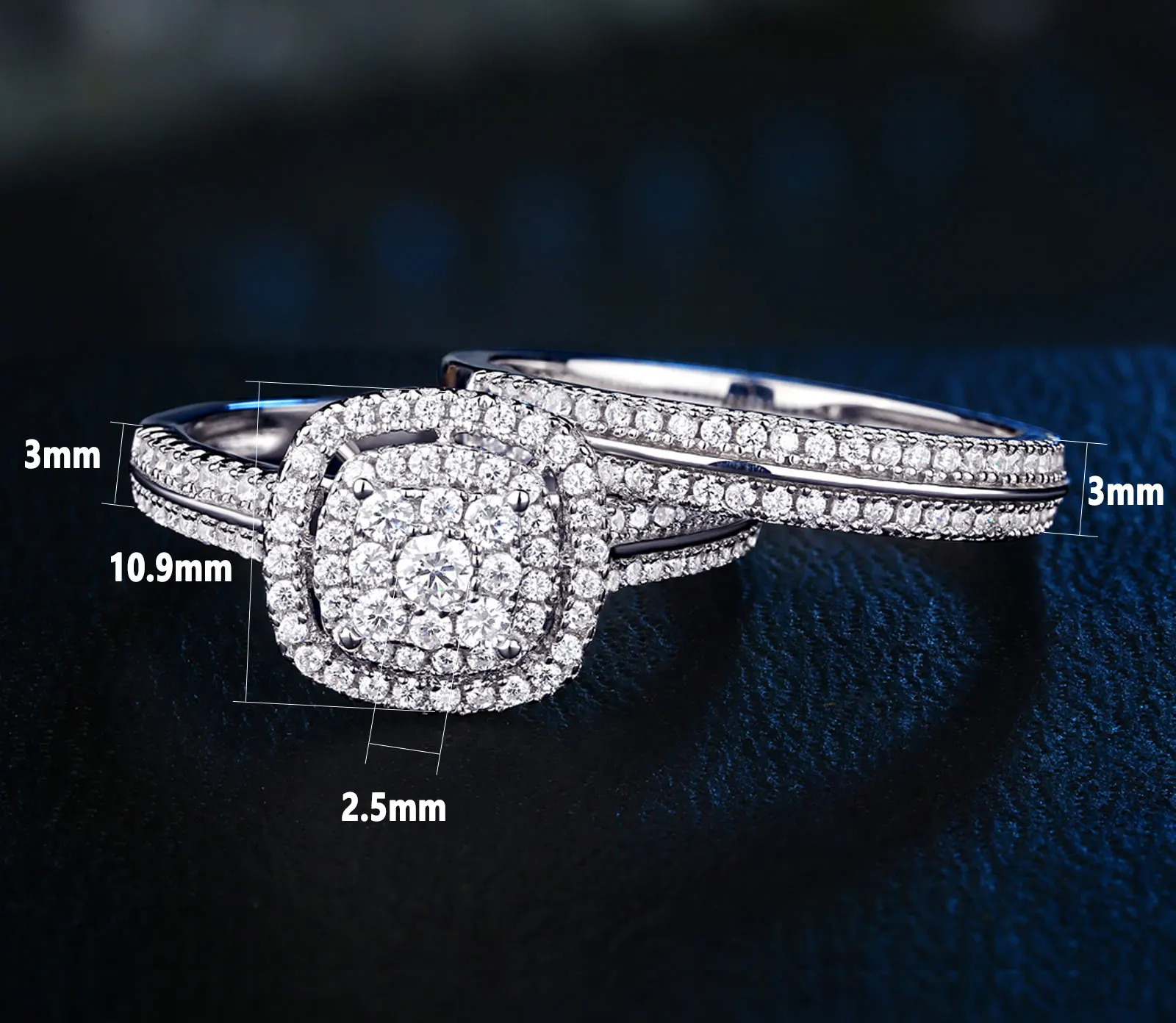 Newshe GRA Certified Moissanite Wedding Rings for Women 925 Sterling Silver Brilliant Round Engagement Ring 2Pcs Bridal Set