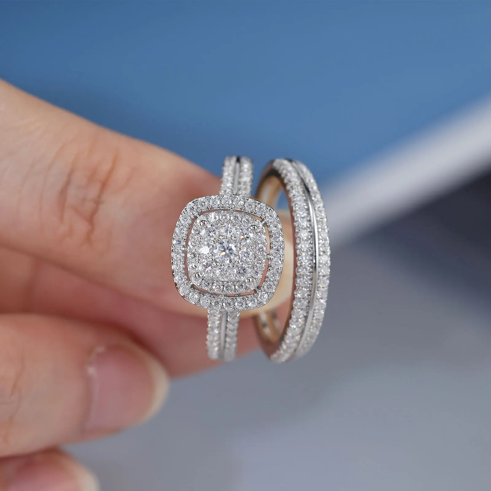 Newshe GRA Certified Moissanite Wedding Rings for Women 925 Sterling Silver Brilliant Round Engagement Ring 2Pcs Bridal Set
