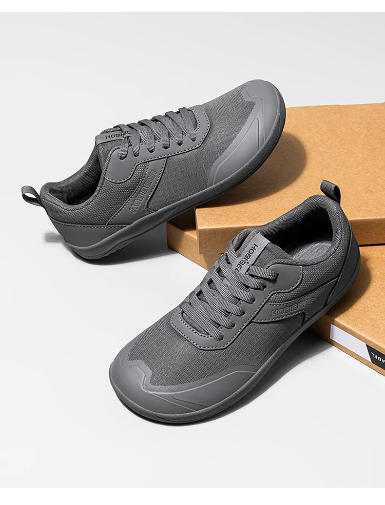 HOBIBEAR Wide Toe Shoes Mens Womens Minimalist Mesh Artificial Leather Sneakers Lace Up Lightweight Breathable Walking Shoes