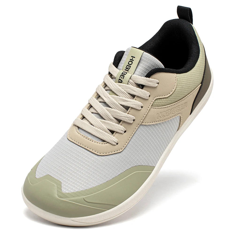 HOBIBEAR Wide Toe Shoes Mens Womens Minimalist Mesh Artificial Leather Sneakers Lace Up Lightweight Breathable Walking Shoes
