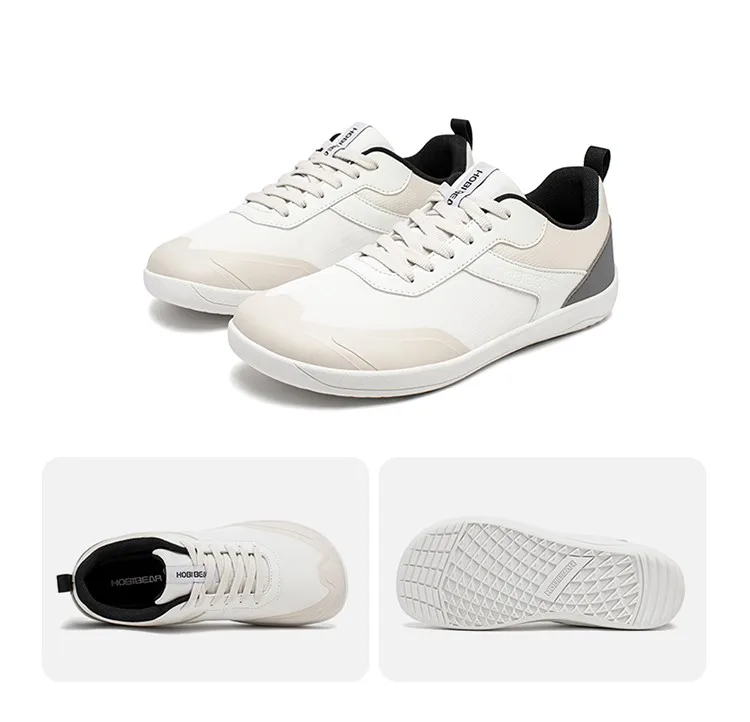 HOBIBEAR Wide Toe Shoes Mens Womens Minimalist Mesh Artificial Leather Sneakers Lace Up Lightweight Breathable Walking Shoes