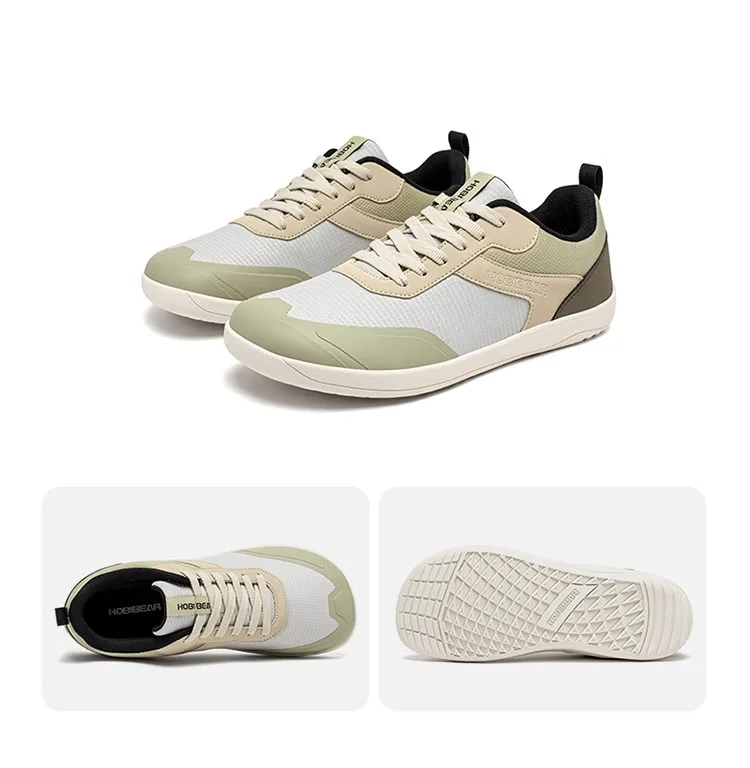 HOBIBEAR Wide Toe Shoes Mens Womens Minimalist Mesh Artificial Leather Sneakers Lace Up Lightweight Breathable Walking Shoes