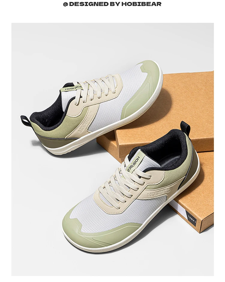 HOBIBEAR Wide Toe Shoes Mens Womens Minimalist Mesh Artificial Leather Sneakers Lace Up Lightweight Breathable Walking Shoes