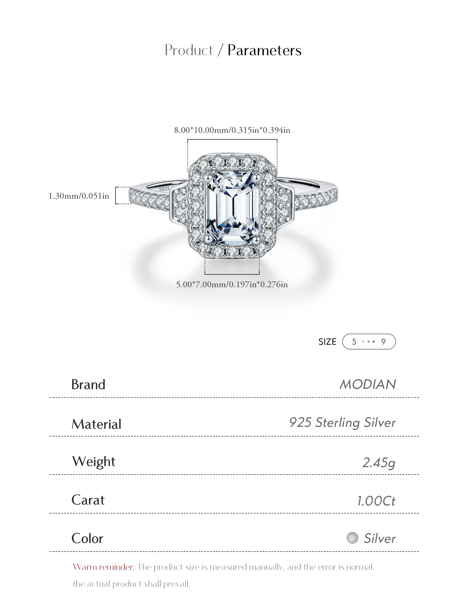 MODIAN 1CT Emerald Cut Moissanite Halo Rings 925 Sterling Silver Luxury Finger Rings For Women Wedding Statement Fine Jewelry