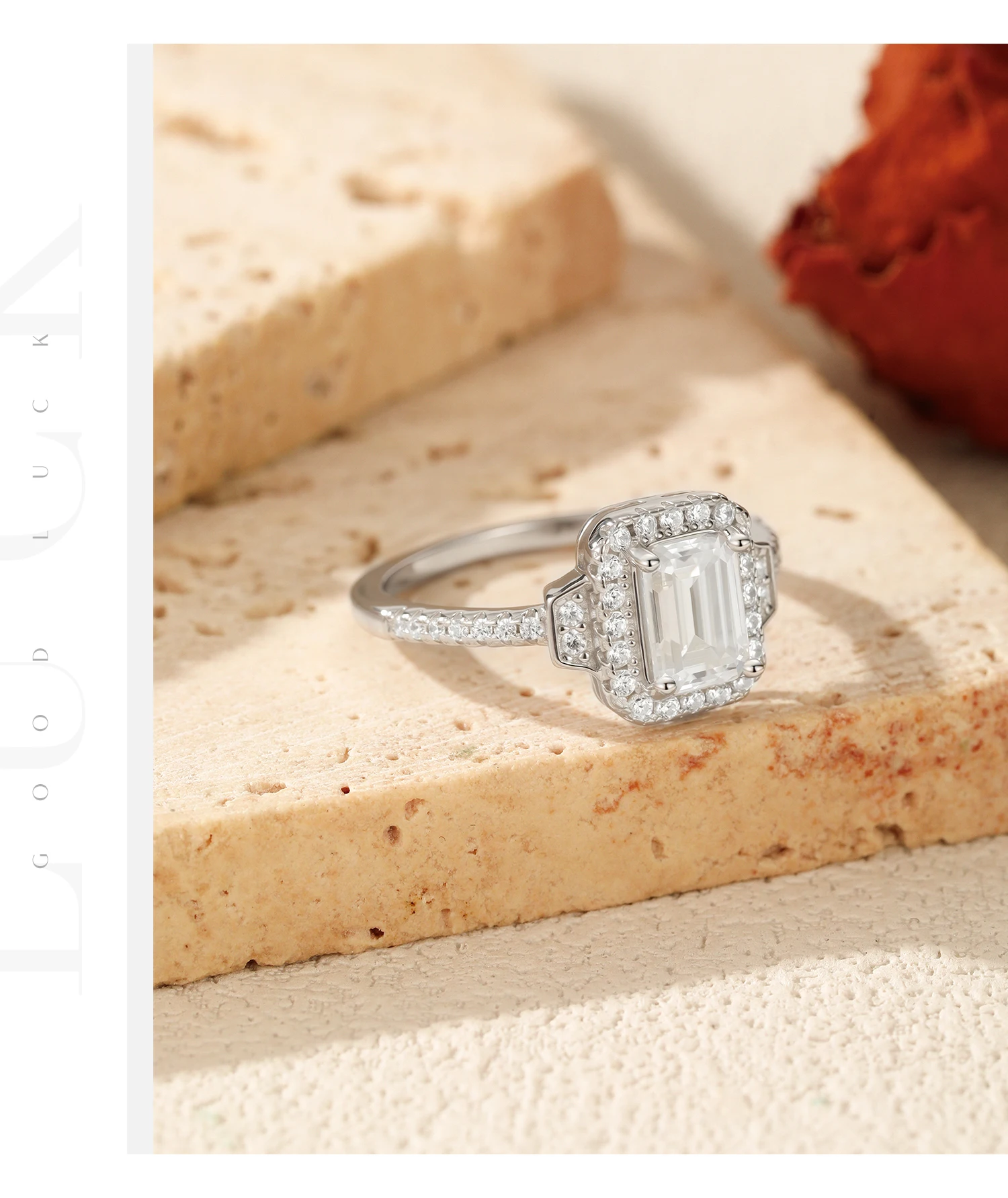 MODIAN 1CT Emerald Cut Moissanite Halo Rings 925 Sterling Silver Luxury Finger Rings For Women Wedding Statement Fine Jewelry