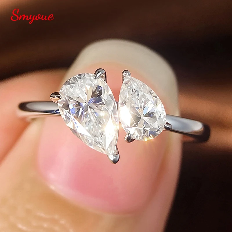 Smyoue Double Pear Cut All Moissanite Wedding Rings for Women Christmas Gift 925 Solid Silver Womans Ring Lab Diamond Jewelry
