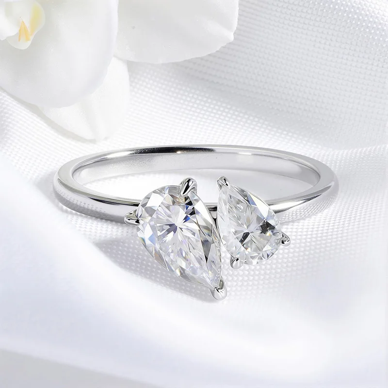 Smyoue Double Pear Cut All Moissanite Wedding Rings for Women Christmas Gift 925 Solid Silver Womans Ring Lab Diamond Jewelry