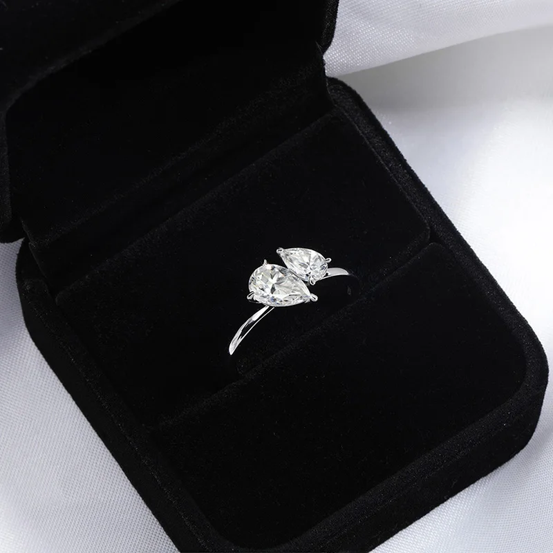 Smyoue Double Pear Cut All Moissanite Wedding Rings for Women Christmas Gift 925 Solid Silver Womans Ring Lab Diamond Jewelry