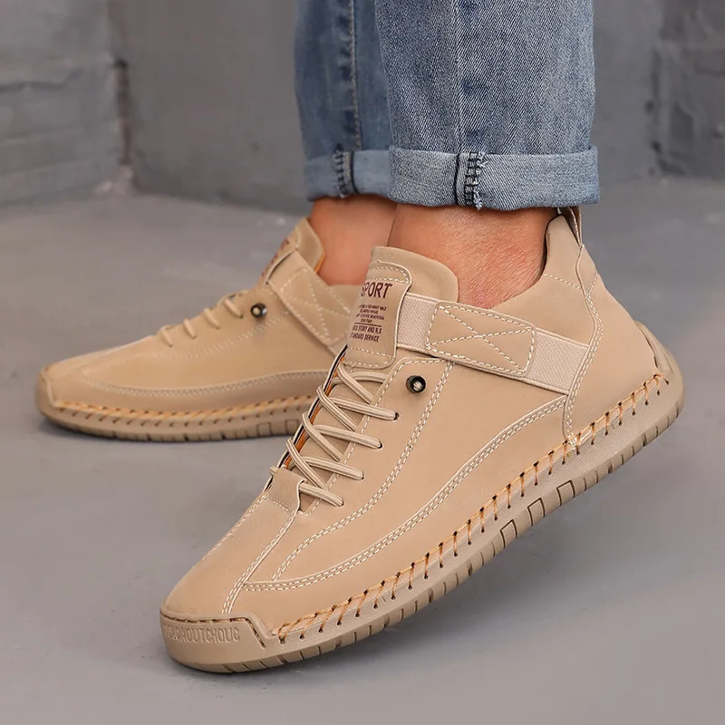 Boots Mid Top for Women British Style Retro Anti Slip Workwear Shoes Handmade Leather Loafers Casual Soft Soled Women Nude Boots