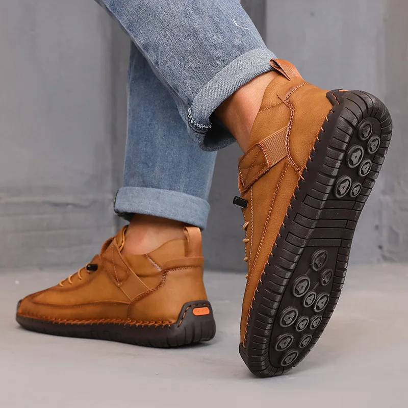 Boots Mid Top for Women British Style Retro Anti Slip Workwear Shoes Handmade Leather Loafers Casual Soft Soled Women Nude Boots