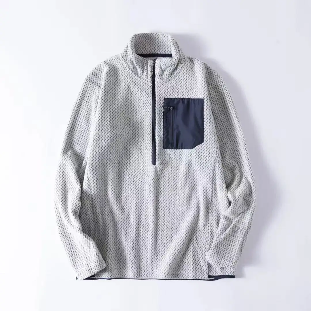 New Comfortable and Thick Men's and Women's Sports Semi-zipper Fleece Sweatshirt with Wavy Fleece and Long-sleeved Sweatshirt