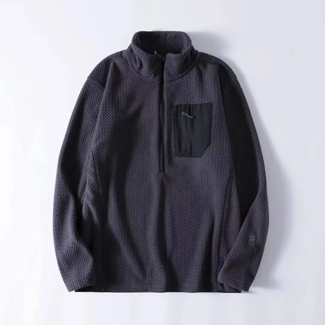 New Comfortable and Thick Men's and Women's Sports Semi-zipper Fleece Sweatshirt with Wavy Fleece and Long-sleeved Sweatshirt