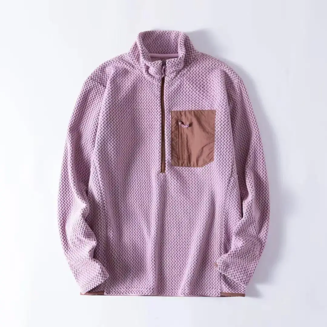 New Comfortable and Thick Men's and Women's Sports Semi-zipper Fleece Sweatshirt with Wavy Fleece and Long-sleeved Sweatshirt