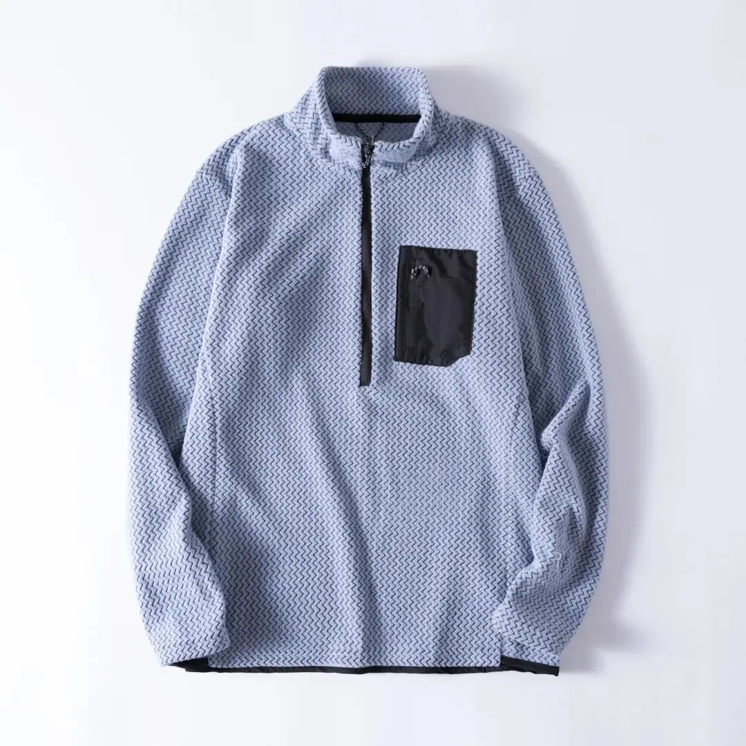 New Comfortable and Thick Men's and Women's Sports Semi-zipper Fleece Sweatshirt with Wavy Fleece and Long-sleeved Sweatshirt