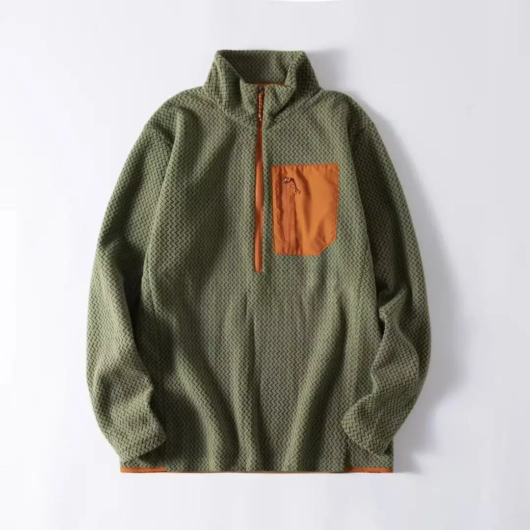 New Comfortable and Thick Men's and Women's Sports Semi-zipper Fleece Sweatshirt with Wavy Fleece and Long-sleeved Sweatshirt