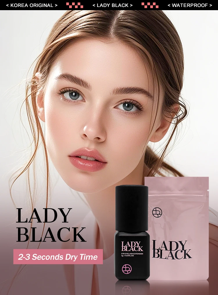 10 Bottles Original Lady Black Glue for Eyelash Extension with Original Bag Low Irritation 5ml Korea False Lash Glue Makeup Tool