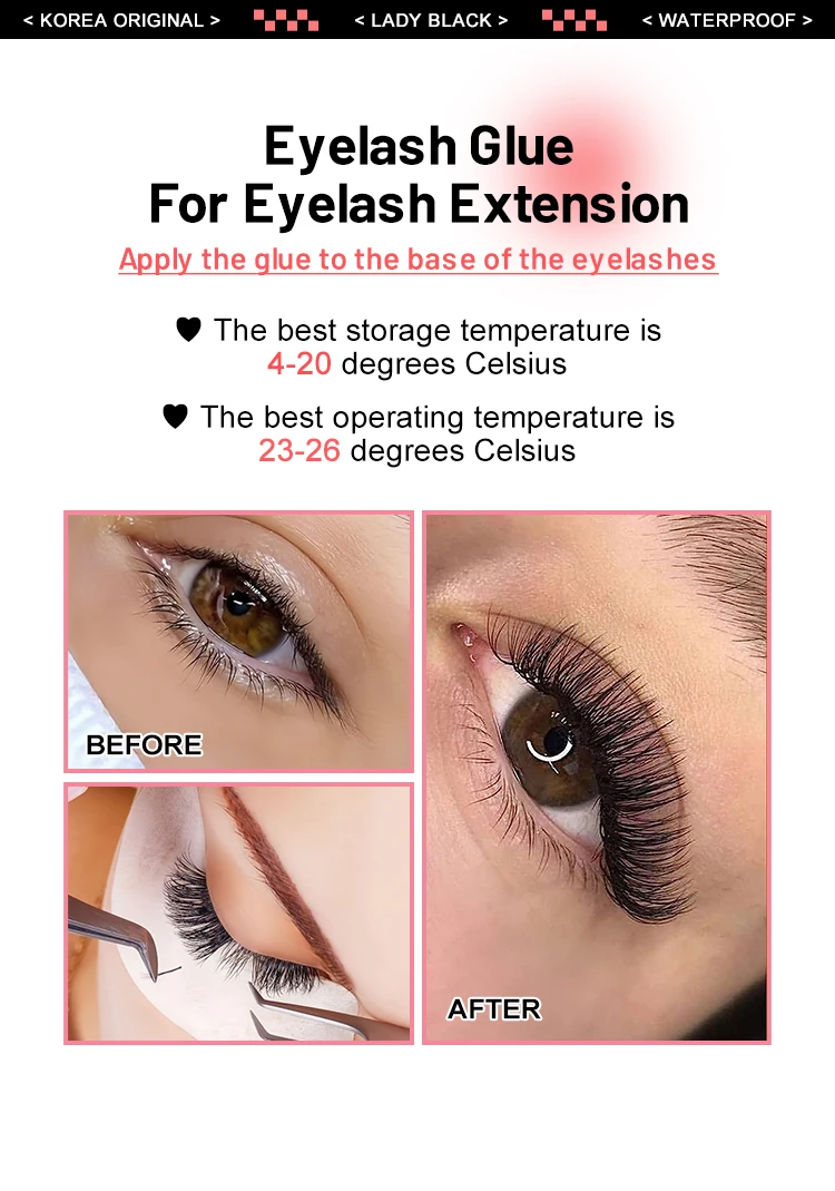 10 Bottles Original Lady Black Glue for Eyelash Extension with Original Bag Low Irritation 5ml Korea False Lash Glue Makeup Tool