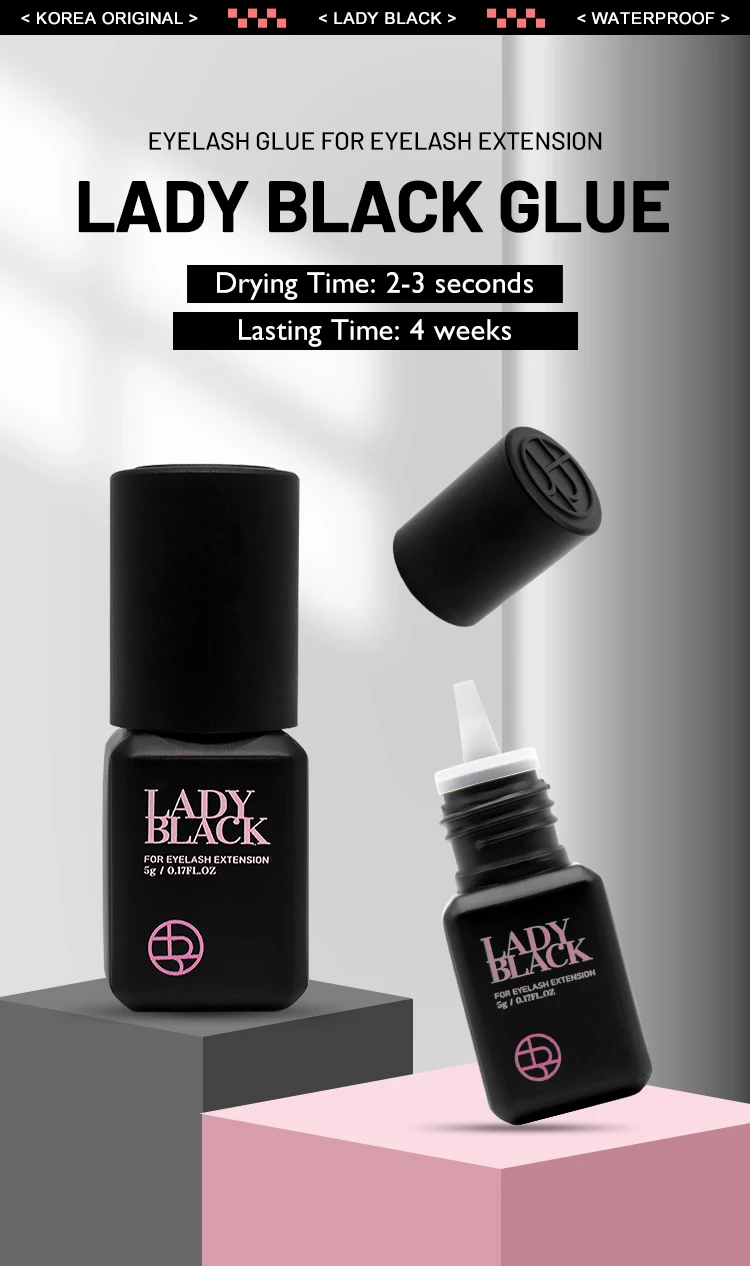 10 Bottles Original Lady Black Glue for Eyelash Extension with Original Bag Low Irritation 5ml Korea False Lash Glue Makeup Tool
