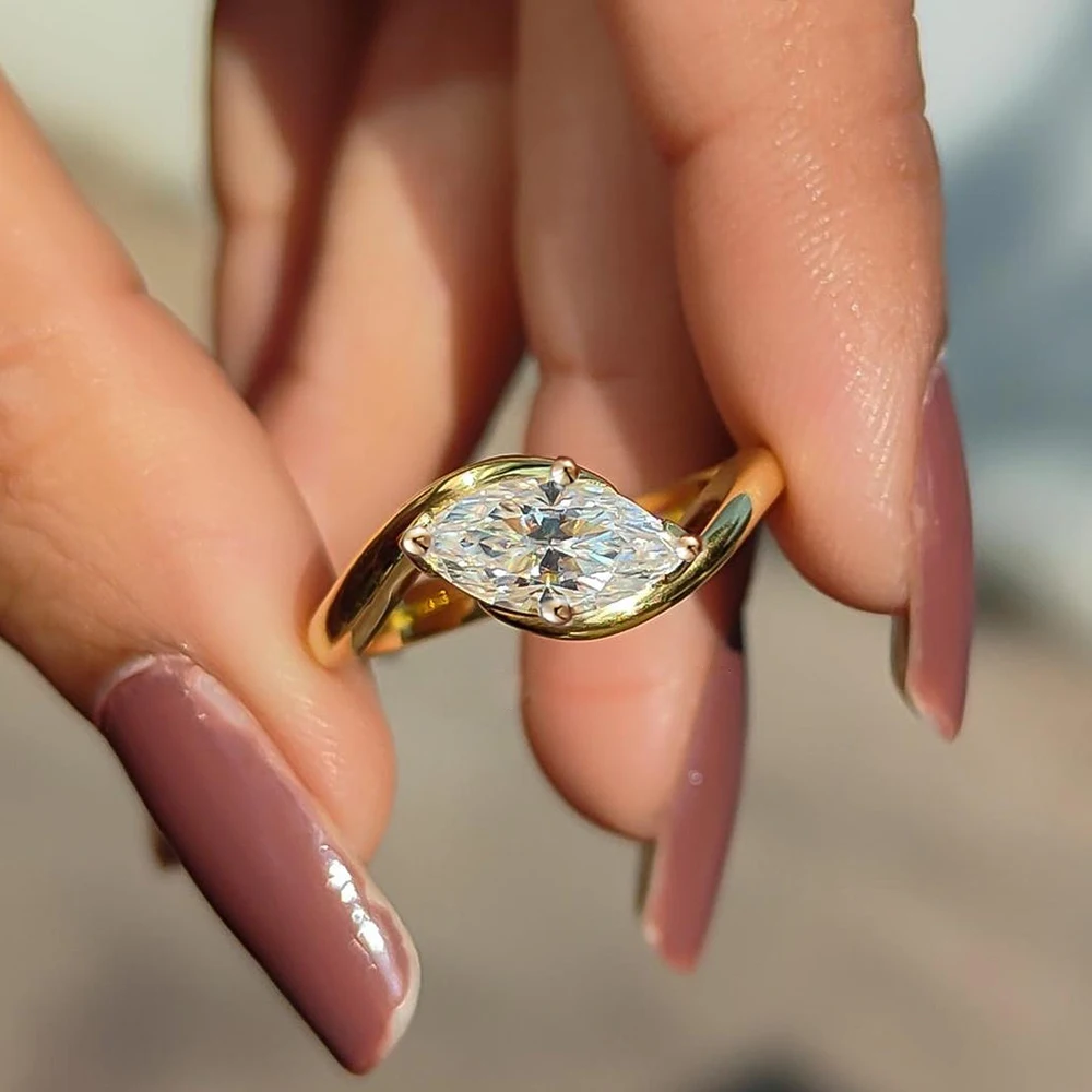 1/2CT Marquise Cut Moissanite Engagement Ring with Certicate 925 Sterling Silver Bypass Solitaire Diamond Wedding Ring for Women