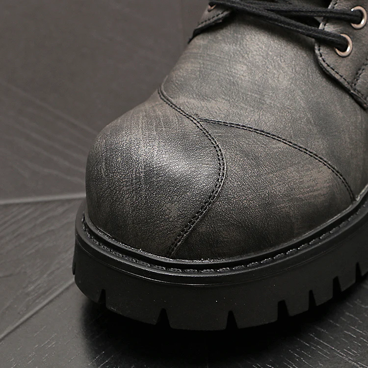 British style mens fashion high motorcycle boots lace-up original leather shoes big toe cowboy platform boot cool desert botas