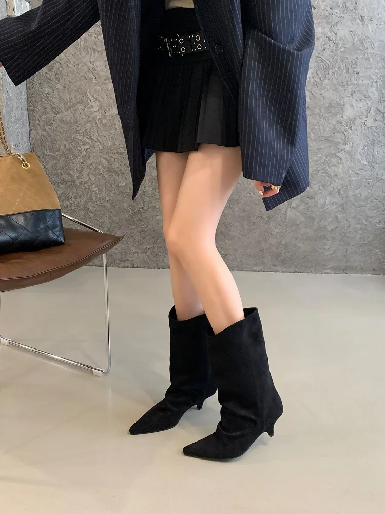 Aneikeh Fashion Street Style Vintage Ankle Boots Women Winter Pointed Toe Thin Low Heel Shoes SHort Botas Zapatos De Mujer