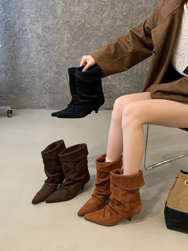 Aneikeh Fashion Street Style Vintage Ankle Boots Women Winter Pointed Toe Thin Low Heel Shoes SHort Botas Zapatos De Mujer