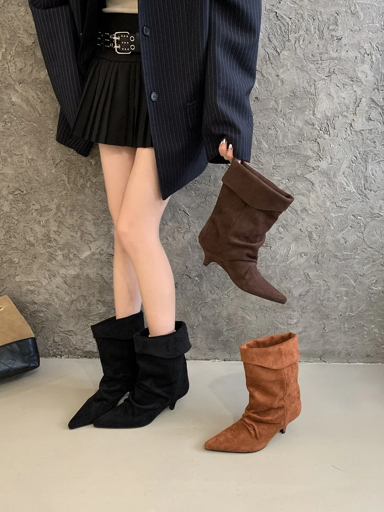 Aneikeh Fashion Street Style Vintage Ankle Boots Women Winter Pointed Toe Thin Low Heel Shoes SHort Botas Zapatos De Mujer