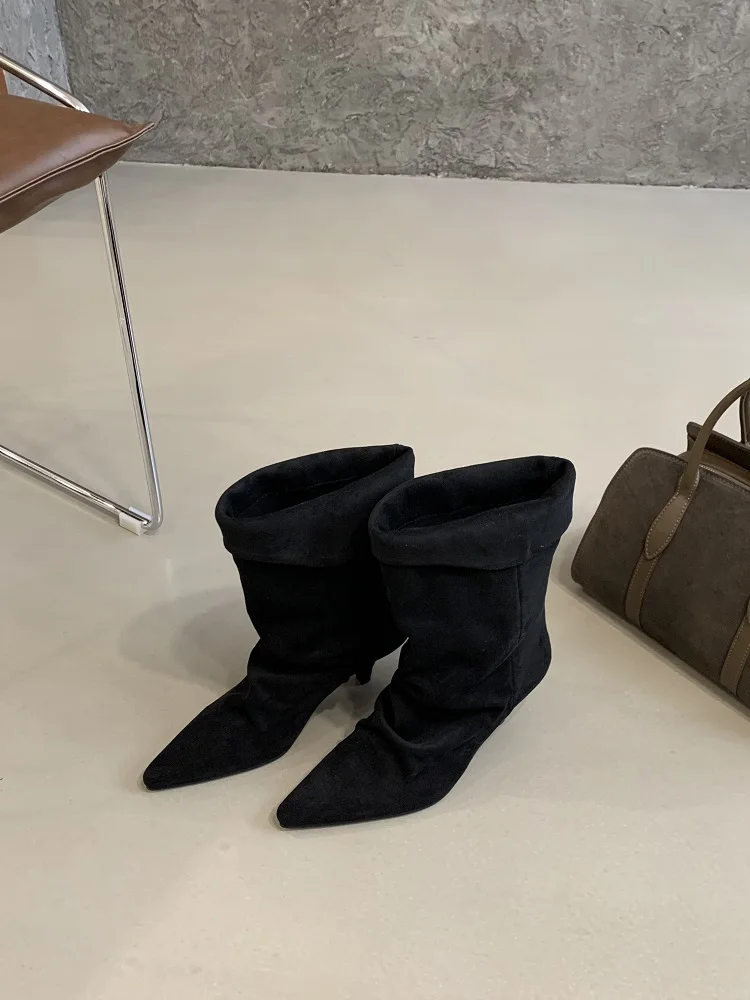 Aneikeh Fashion Street Style Vintage Ankle Boots Women Winter Pointed Toe Thin Low Heel Shoes SHort Botas Zapatos De Mujer