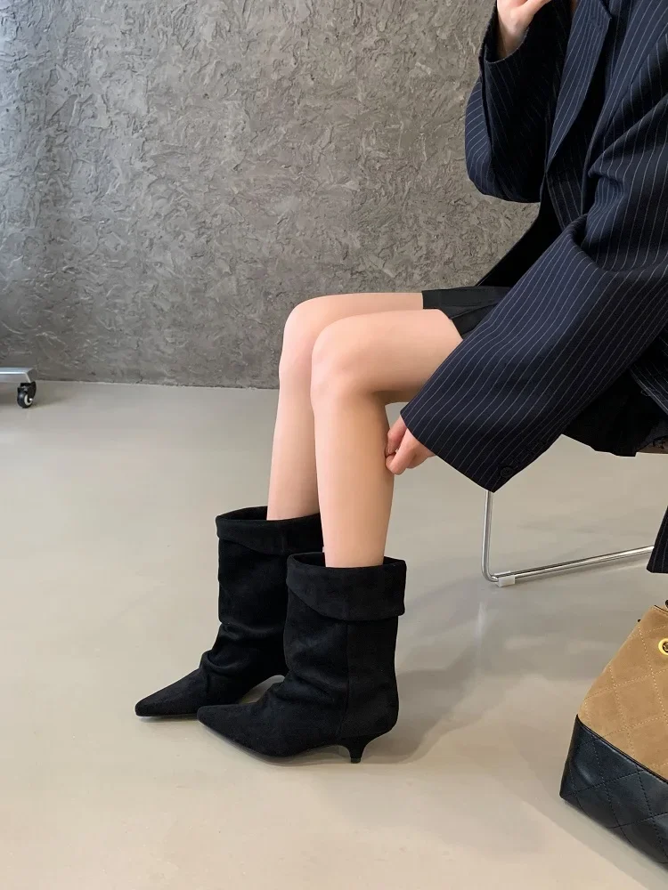 Aneikeh Fashion Street Style Vintage Ankle Boots Women Winter Pointed Toe Thin Low Heel Shoes SHort Botas Zapatos De Mujer