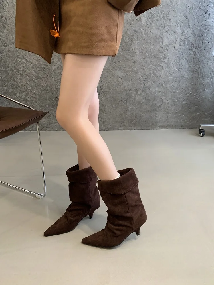 Aneikeh Fashion Street Style Vintage Ankle Boots Women Winter Pointed Toe Thin Low Heel Shoes SHort Botas Zapatos De Mujer