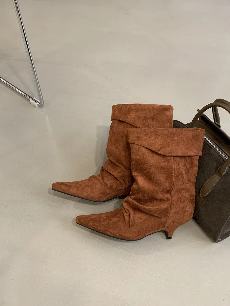 Aneikeh Fashion Street Style Vintage Ankle Boots Women Winter Pointed Toe Thin Low Heel Shoes SHort Botas Zapatos De Mujer