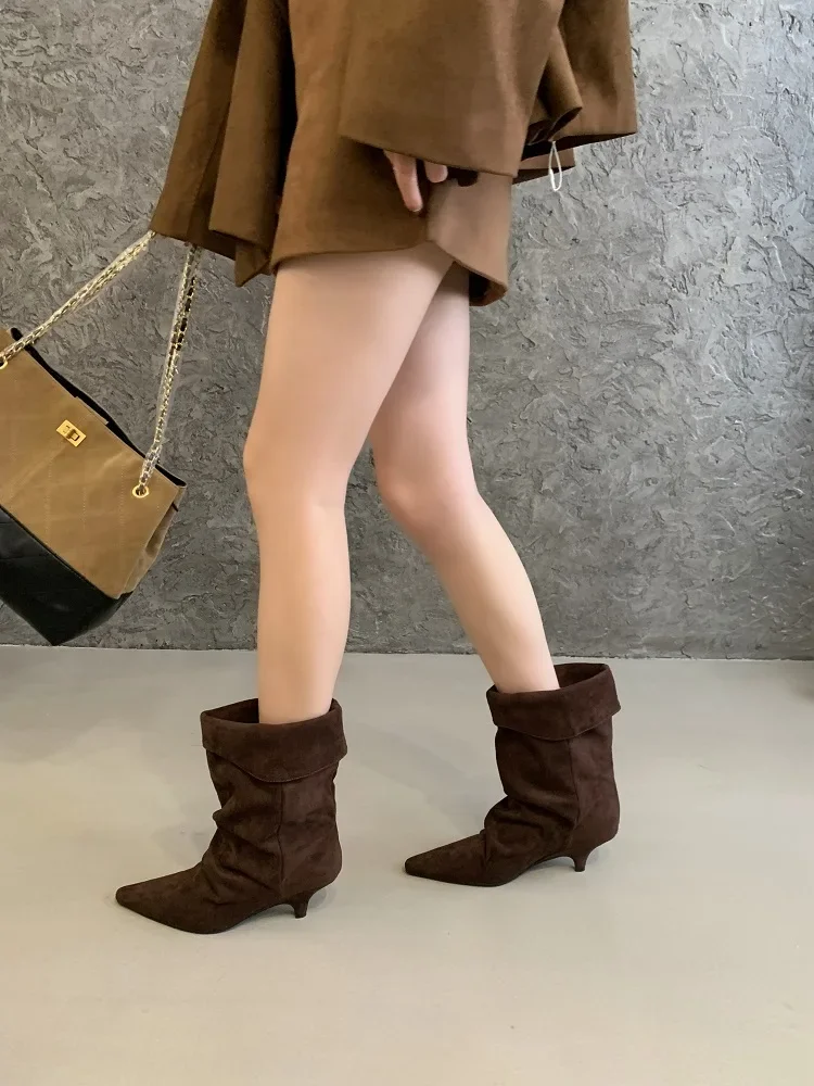 Aneikeh Fashion Street Style Vintage Ankle Boots Women Winter Pointed Toe Thin Low Heel Shoes SHort Botas Zapatos De Mujer