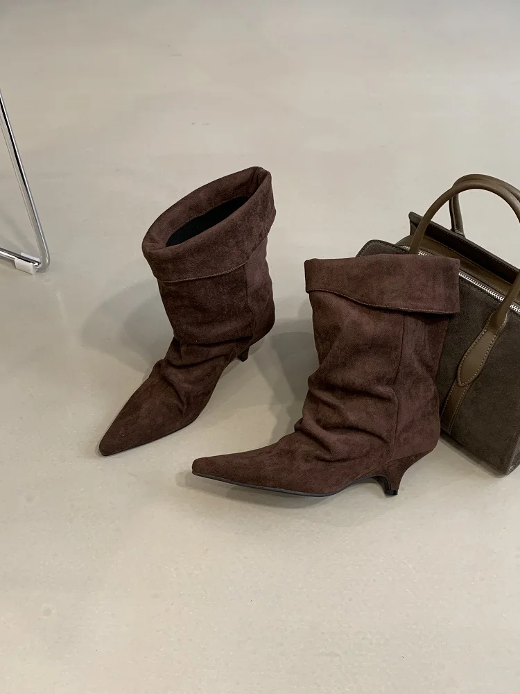 Aneikeh Fashion Street Style Vintage Ankle Boots Women Winter Pointed Toe Thin Low Heel Shoes SHort Botas Zapatos De Mujer