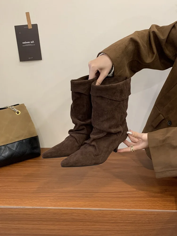 Aneikeh Fashion Street Style Vintage Ankle Boots Women Winter Pointed Toe Thin Low Heel Shoes SHort Botas Zapatos De Mujer