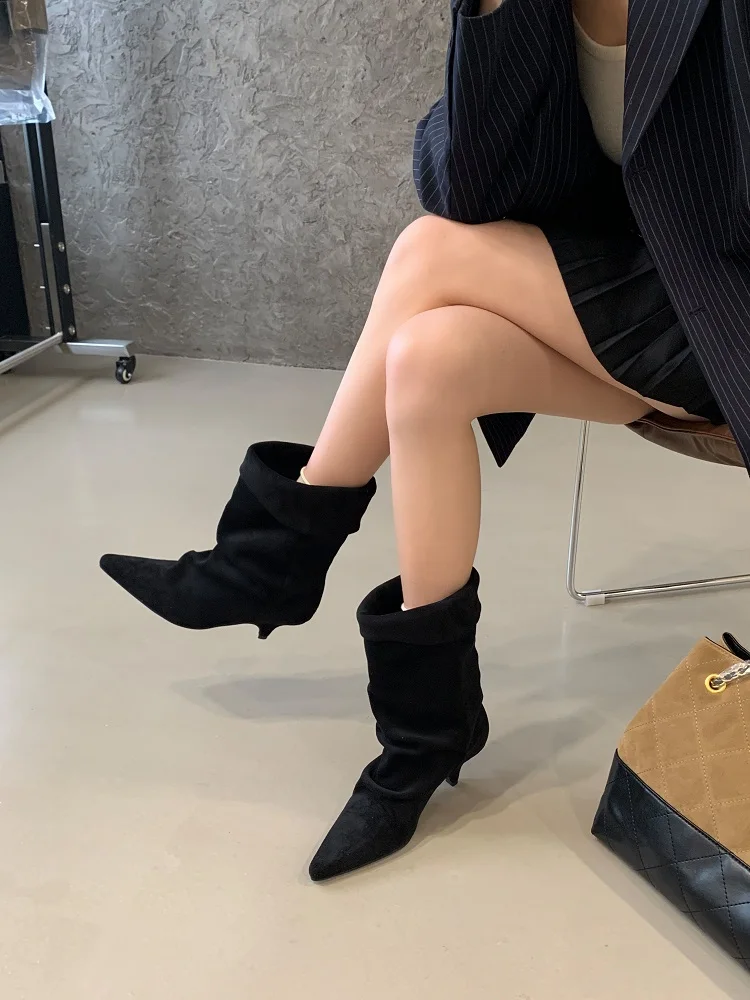 Aneikeh Fashion Street Style Vintage Ankle Boots Women Winter Pointed Toe Thin Low Heel Shoes SHort Botas Zapatos De Mujer