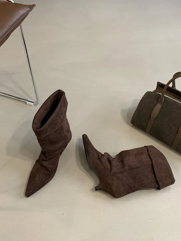 Aneikeh Fashion Street Style Vintage Ankle Boots Women Winter Pointed Toe Thin Low Heel Shoes SHort Botas Zapatos De Mujer