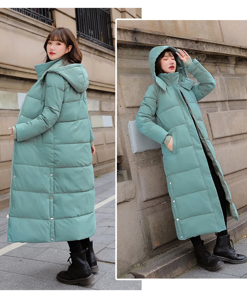New Winter Women Cotton Coat Korean Loose Thicken Warm Lengthen Down Cotton Coat 2025 Women Hooded Long Parkas Plus Size Outwear